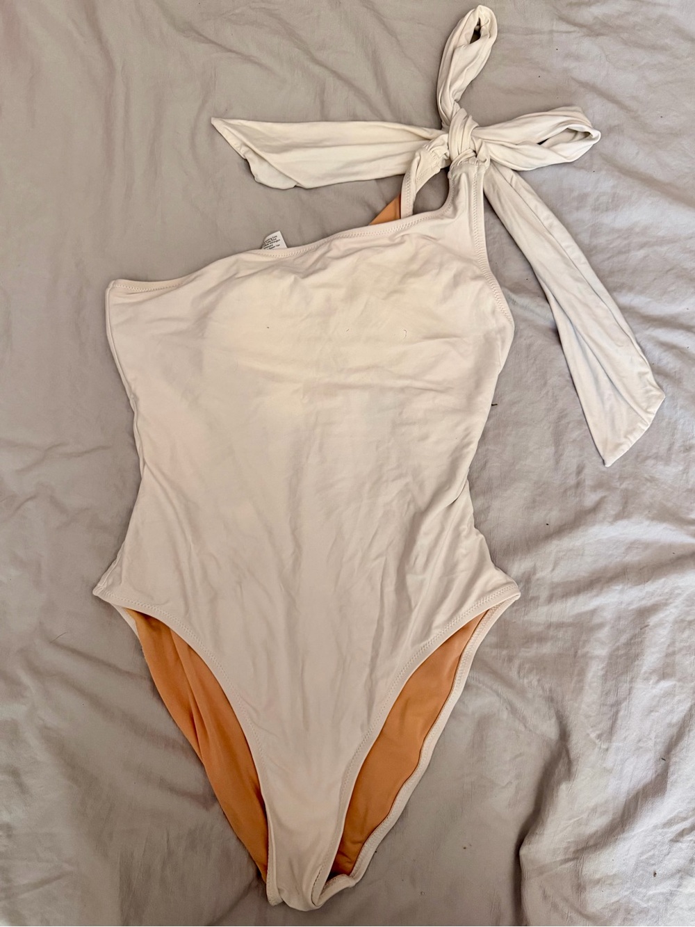 J. Crew Cream One-Shoulder Swimsuit with Tie Strap